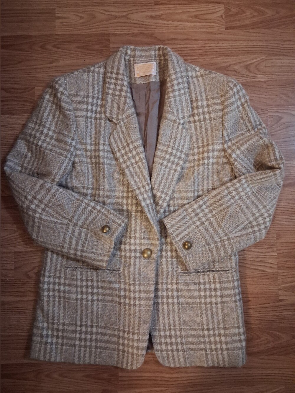 VINTAGE PENDLETON Blazer 100% Wool.  Womens. Beige Plaid. Size 10